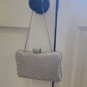 Lady Couture Elegant Silver Diamond Beaded Evening Bag